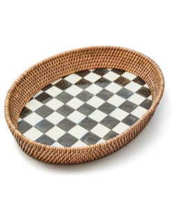 MacKenzie-Childs Courtly Check Large Enamel & Rattan Serving Tray