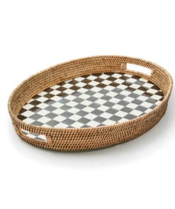 MacKenzie-Childs Courtly Check Enamel & Rattan Party Tray