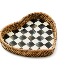MacKenzie-Childs Courtly Check Enamel & Rattan Heart Tray