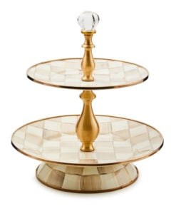 MacKenzie-Childs Mocha Check Two Tier Sweet Stand