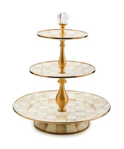MacKenzie-Childs Mocha Check Three Tier Sweet Stand