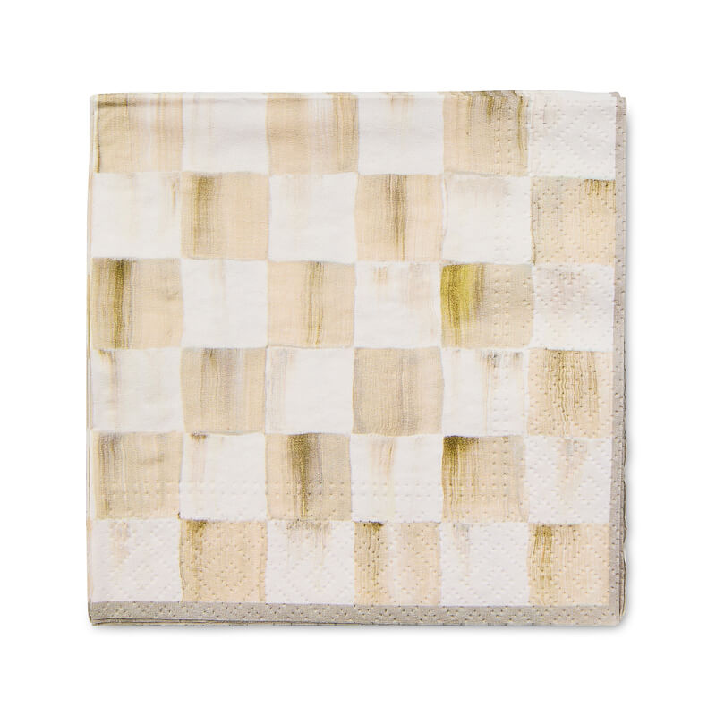 MacKenzie-Childs Mocha Check Cocktail Paper Napkins