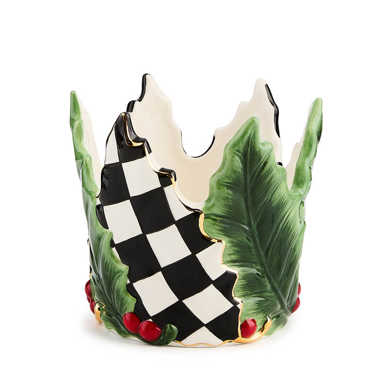 Mackenzie-Child's - Holly Leaf Ceramic Short Pillar Candle Holder - Image 2