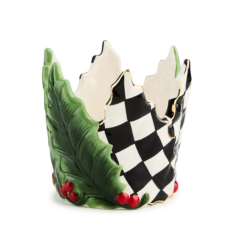 Mackenzie-Child's - Holly Leaf Ceramic Short Pillar Candle Holder