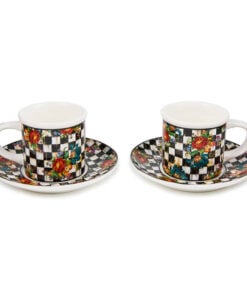 Mackenzie-Child's - Courtly Flower Market Stoneware Espresso Cup & Saucer, Set of 2