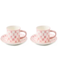 Mackenzie-Child's - Rosy Check Stoneware Espresso Cup & Saucer, Set of 2