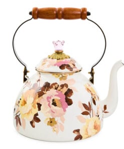 Mackenzie-Child's - Wild Rose White 3 Quart Tea Kettle