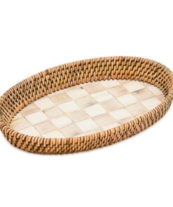 Mackenzie-Child's - Mocha Check Enamel & Rattan Small Tray