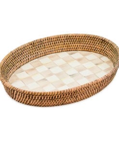 Mackenzie-Child's - Mocha Check Enamel & Rattan Large Tray
