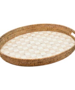 Mackenzie-Child's - Mocha Check Enamel & Rattan Party Tray
