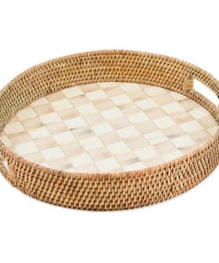 Mackenzie-Child's - Mocha Check Enamel & Rattan Round Serving Tray