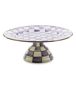 MacKenzie-Childs Violet Check Small Pedestal Platter