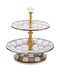 MacKenzie-Childs Violet Check Two Tier Sweet Stand