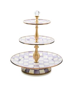 MacKenzie-Childs Violet Check Three Tier Sweet Stand
