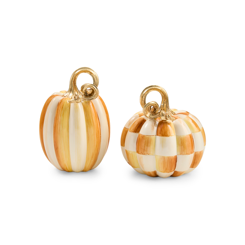 Mackenzie-Child's - Amber Check and Stripe Petite Pumpkins, Set of 2