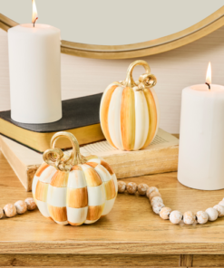 MacKenzie-Childs – Amber Check and Stripe Petite Pumpkins, Set of 2 - Image 2