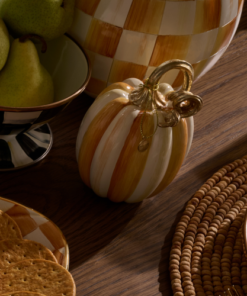 MacKenzie-Childs – Amber Check and Stripe Petite Pumpkins, Set of 2 - Image 3
