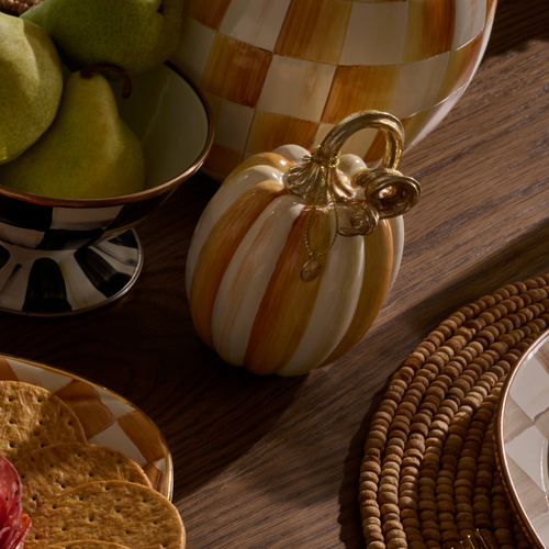 MacKenzie-Childs – Amber Check and Stripe Petite Pumpkins, Set of 2 - Image 3