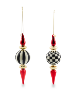 Mackenzie-Childs - Black & White Check Finial Glass Ornaments, Set Of 2