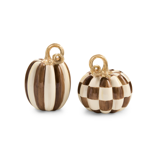 Mackenzie-Child's - Chocolate Check and Stripe Petite Pumpkins, Set of 2