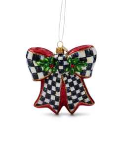 Mackenzie-Childs - Courtly Check Holly Bow Glass Ornament