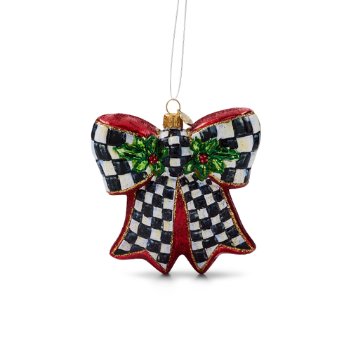 MacKenzie-Childs – Courtly Check Holly Bow Glass Ornament