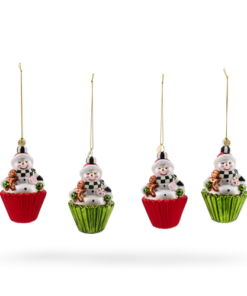 Mackenzie-Childs - Cupcake Snowman Glass Ornaments, Set Of 4