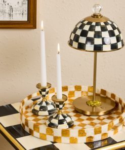 MacKenzie-Childs – Gold Check Capiz Round Tray - Image 2