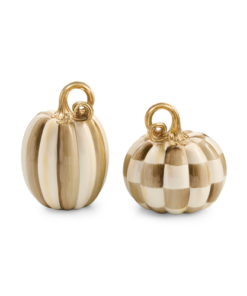 Mackenzie-Child's - Mocha Check and Stripe Petite Pumpkins, Set of 2