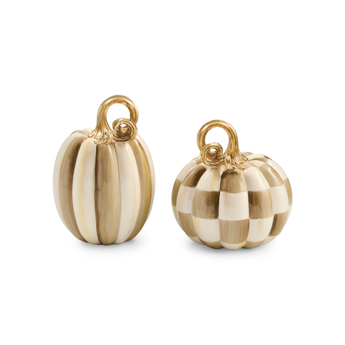 Mackenzie-Child's - Mocha Check and Stripe Petite Pumpkins, Set of 2
