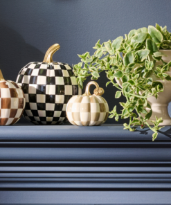 MacKenzie-Childs – Mocha Check and Stripe Petite Pumpkins, Set of 2 - Image 3