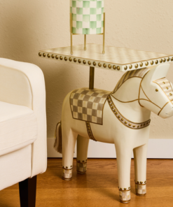 MacKenzie-Childs – Mocha Check Carved Horse Table - Image 2