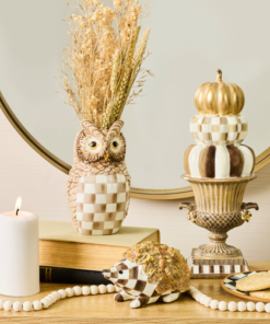 MacKenzie-Childs – Mocha Check Ceramic Owl Vase - Image 2