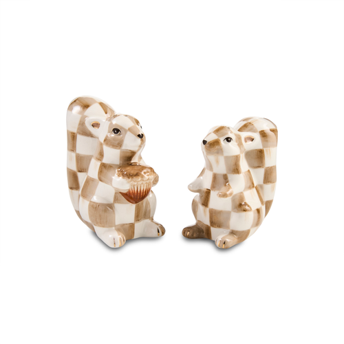 MacKenzie-Childs – Mocha Check Squirrel Salt & Pepper Set