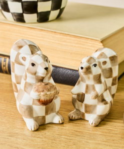 MacKenzie-Childs – Mocha Check Squirrel Salt & Pepper Set - Image 2