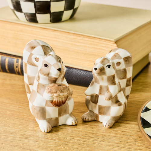 MacKenzie-Childs – Mocha Check Squirrel Salt & Pepper Set - Image 2