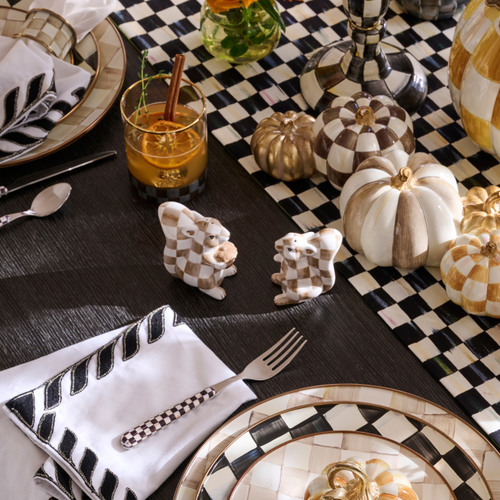 MacKenzie-Childs – Mocha Check Squirrel Salt & Pepper Set - Image 3