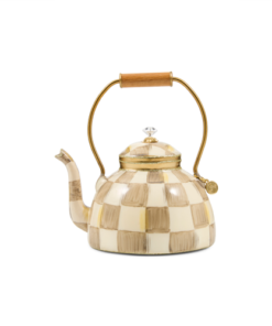 Mackenzie-Childs - Mocha Check Tea Kettle Glass Ornament