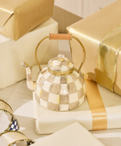 MacKenzie-Childs – Mocha Check Tea Kettle Glass Ornament - Image 2