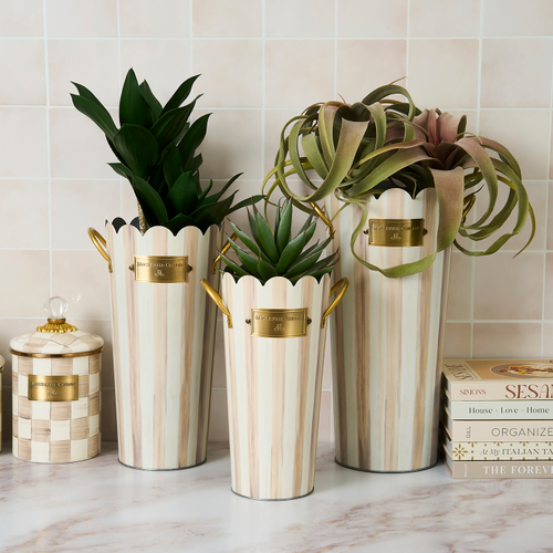 MacKenzie-Childs – Mocha Stripe Flower Buckets, Set Of 3 - Image 2