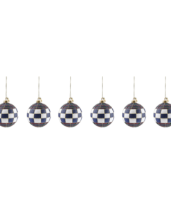 Mackenzie-Childs - Navy Tartan Glass Ball Ornaments, Set Of 6