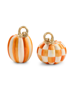 Mackenzie-Child's - Orange Check and Stripe Petite Pumpkins, Set of 2