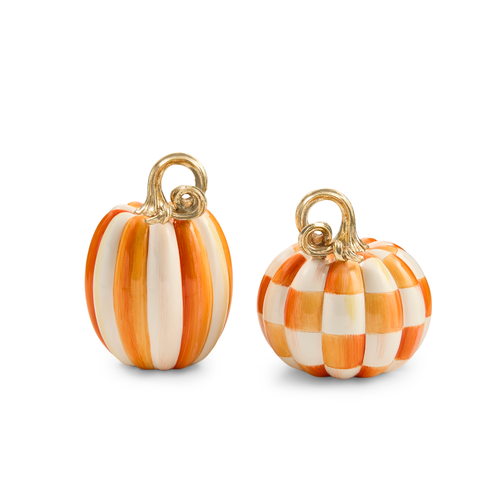MacKenzie-Childs – Orange Check and Stripe Petite Pumpkins, Set of 2
