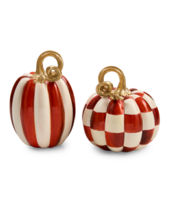 Mackenzie-Child's - Paprika Check and Stripe Petite Pumpkins, Set of 2