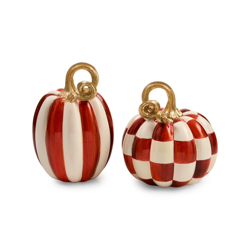 Mackenzie-Child's - Paprika Check and Stripe Petite Pumpkins, Set of 2