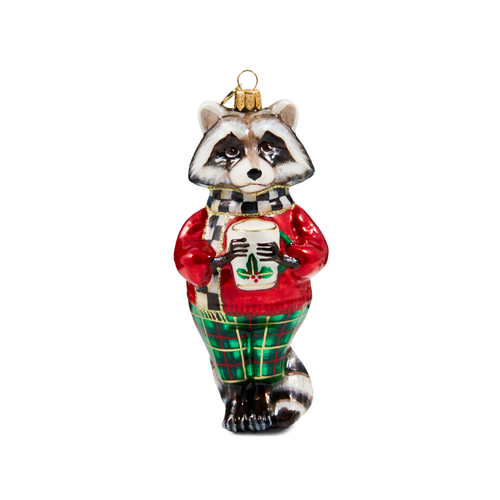 MacKenzie-Childs – Tartan Raccoon Glass Ornament