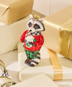MacKenzie-Childs – Tartan Raccoon Glass Ornament - Image 2