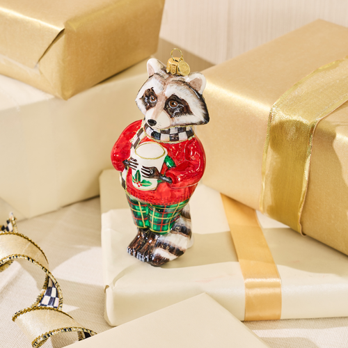 MacKenzie-Childs – Tartan Raccoon Glass Ornament - Image 2