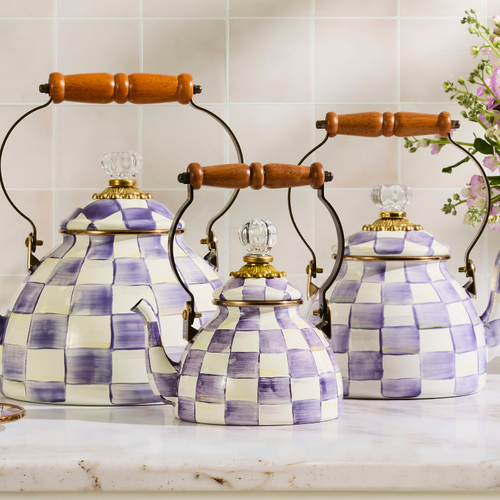 MacKenzie-Childs – Violet Check 1 Quart Tea Kettle - Image 3